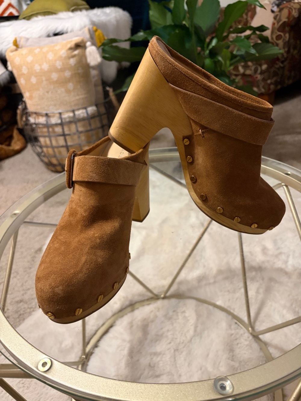 NEW - Veronica Beard Dacey Chestnut Brown Suede Clog Mules